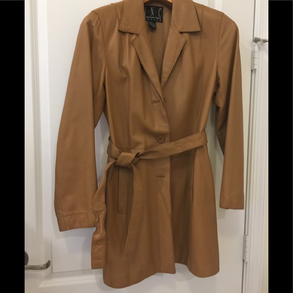 Leather tie coat